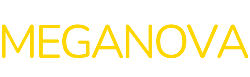 Yellow 'MEGANOVA' text on a transperant background